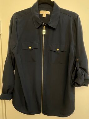Michael Kors Navy Blouse with Gold Hardware